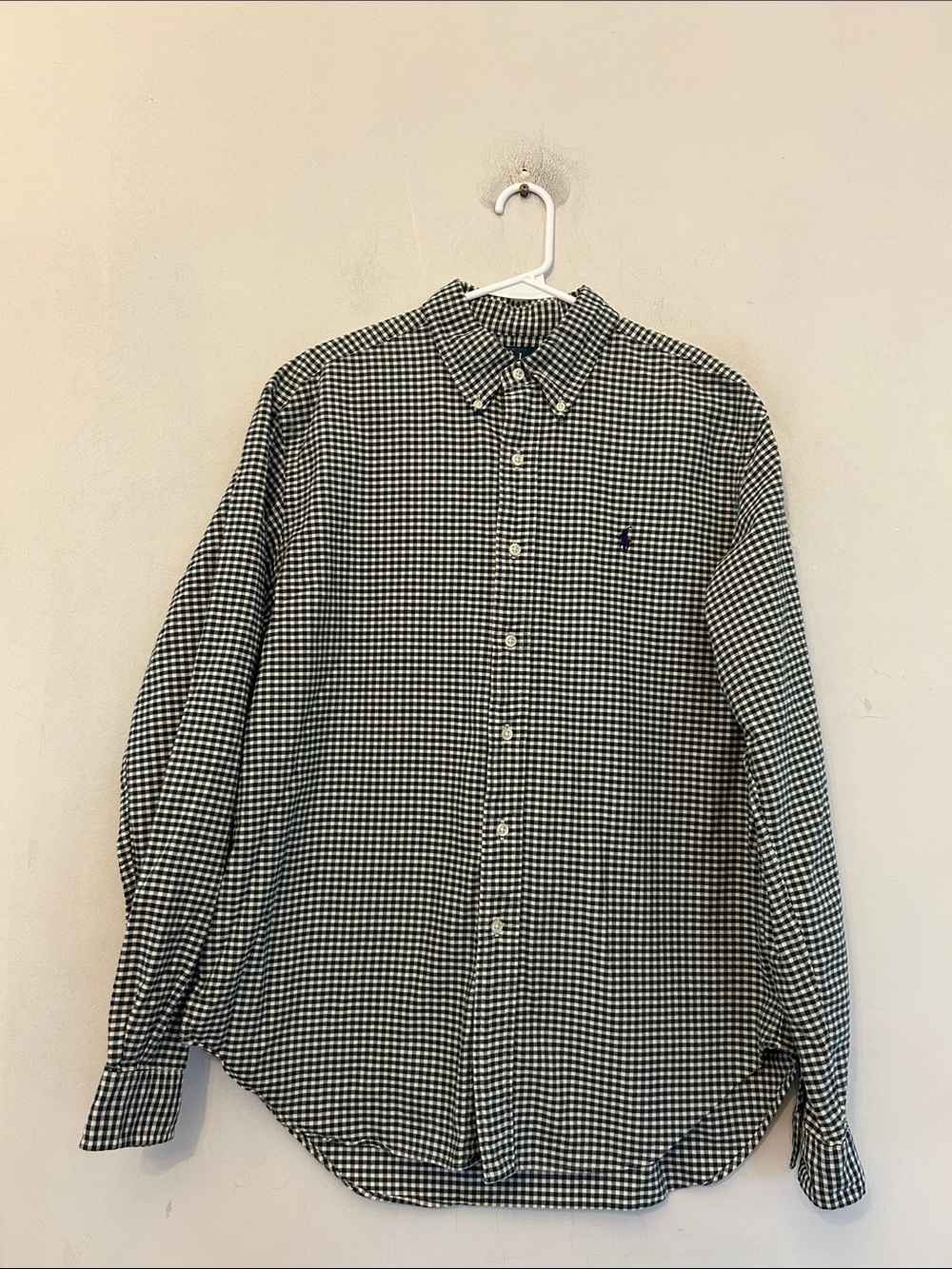 Ralph Lauren Green & White Gingham Button-Down Long sleeve Shirt Size L EUC